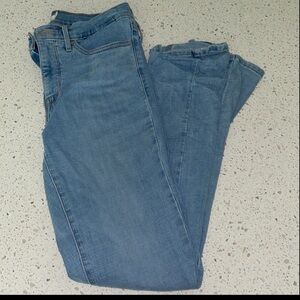 Levi's Blue Straight Leg Jeans with Distressed Hem